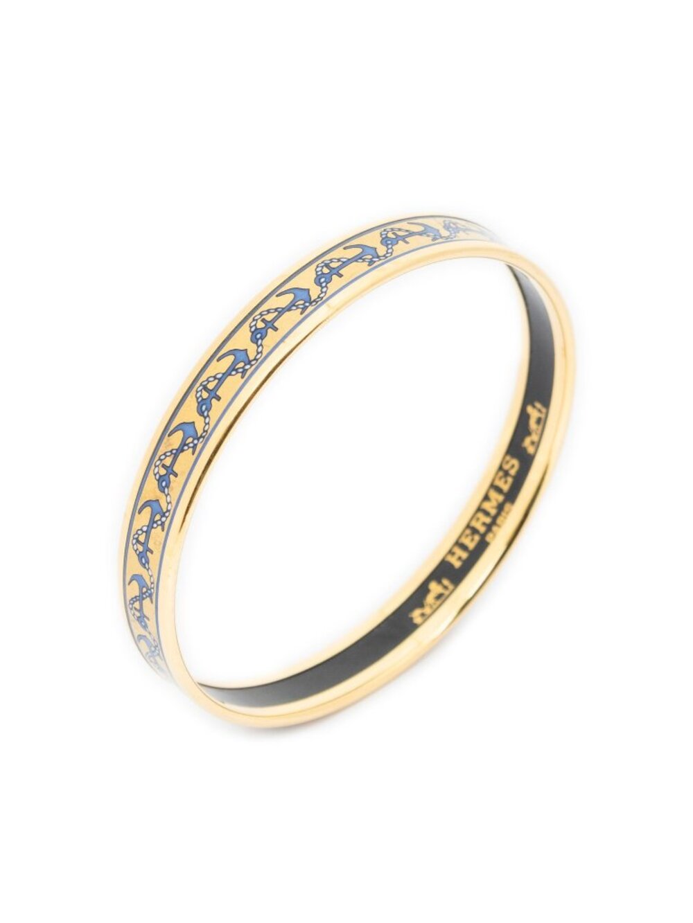 Hermes Enamel Bangle Blue Gold Anchor Motifa Bracelet